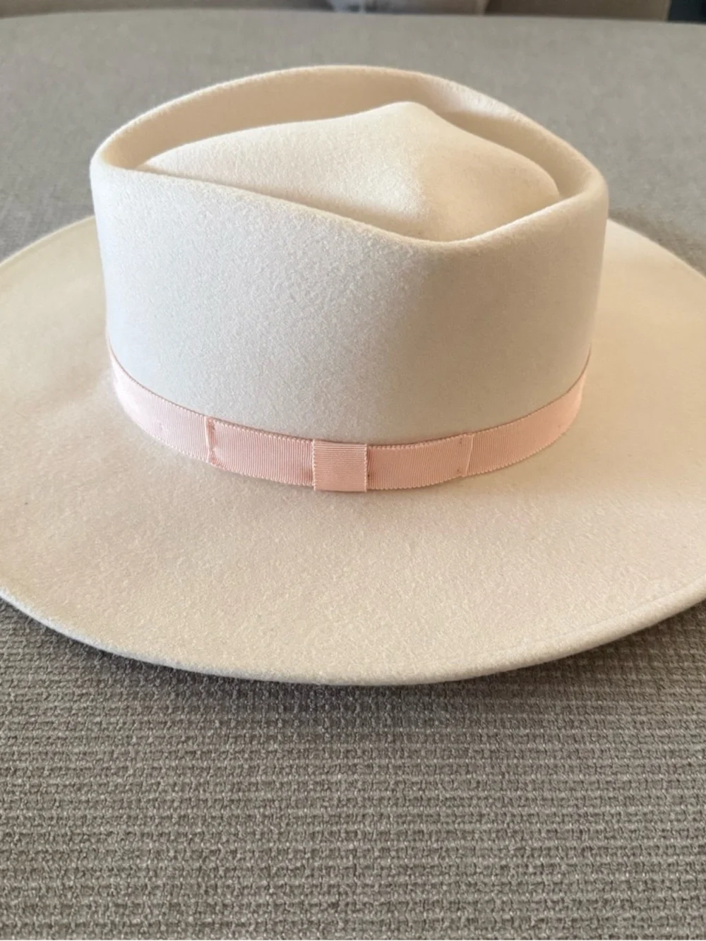Classic Wide-Brim Cream pink wool Fedora with Pink Band women medium